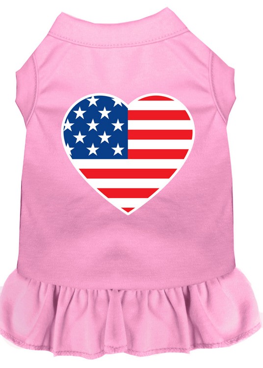 American Flag Heart Screen Print Dress Light Pink XS